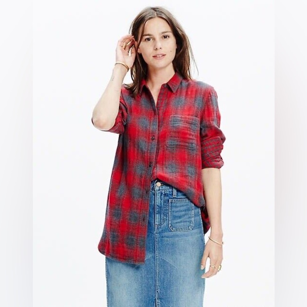 MADEWELL Ex-Boyfriend Button Down Flannel Shirt in Lansing Plaid S
